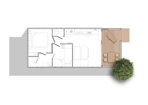 a floor plan of a small house with at Camping Papillon Kinrooi - 87 in Kinrooi