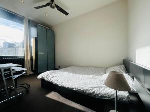 a bedroom with a bed and a ceiling fan at Casa Volney in Angers