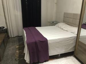 レシフェにあるLê Frevo Pernambucanoの紫の毛布が付いたベッド1台