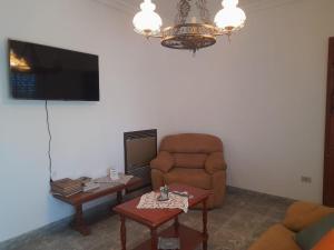 a living room with a chair and a tv at La Casa de Oli in Chascomús