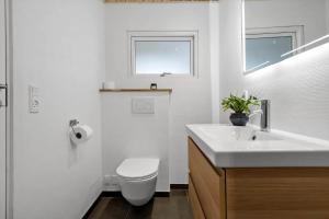 a bathroom with a sink and a toilet and a window at 30732-Odder-Skovgardsparken-32 in Amstrup +35 photos