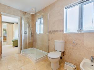 a bathroom with a toilet and a shower and a sink at 2 Bed in Cartmel LCC47 in Cartmel +12 photos
