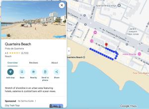 a map of the beach and a google maps page at Sun & Sea Flat Quarteira - by Hopstays in Cavacos