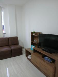 クルーズ・ダス・アルマスにあるFlat Centralのソファと薄型テレビのあるリビングルーム