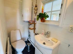 a small bathroom with a toilet and a sink at 2 person holiday home in RAMDALA in Trummenas