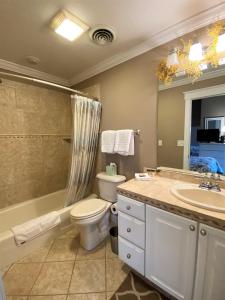 a bathroom with a toilet and a sink at Pier Harbor #1 in Saint Ignace