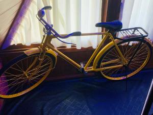 un vélo garé dans une chambre à côté d'une fenêtre dans l'établissement Namunuku mount heaven cabana & resort,passara, à Passara