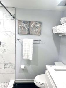 bagno con box doccia e servizi igienici. di 3BD Condo Six Flags G Prairie GP36B a Heliport-Facility 5A