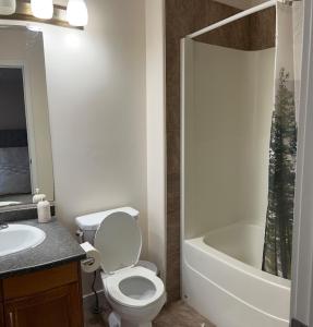 ein Badezimmer mit Toilette und Badewanne in der Unterkunft Luxurious & Spacious 4-Bedroom Vacation Home in Edmonton + 14 Fotos