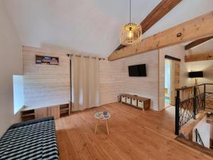 Μια τηλεόραση ή/και κέντρο ψυχαγωγίας στο Gîte charmant avec terrasse, billard, et animaux acceptés - FR-1-496-377