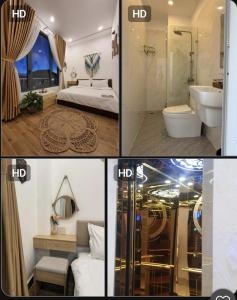 a collage of four pictures of a hotel room at Khách sạn Hoàng Khôi in Da Lat