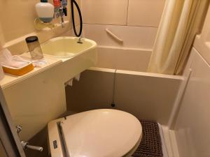 a small bathroom with a toilet and a sink at ペンションとも in Nosakada