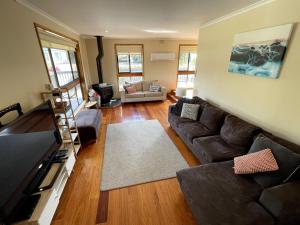 a living room with a couch and a television at Shelby s Lodge in Evergreen