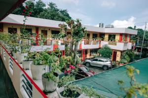 a building with potted plants on the roof at RedDoorz near Mariners Legazpi in Legazpi