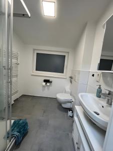a bathroom with a toilet and a sink and a television at Apartments Königstein im Taunus in Königstein im Taunus +26 photos