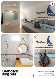 a collage of three pictures of a hotel room at Baan Sailboat Beach Kohlarn in Ko Larn
