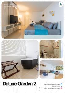a collage of three pictures of a bedroom and a bathroom at Baan Sailboat Beach Kohlarn in Ko Larn +57 photos