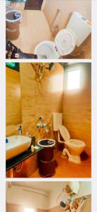 two pictures of a bathroom with a sink and a toilet at Lotus Excutive in Pune