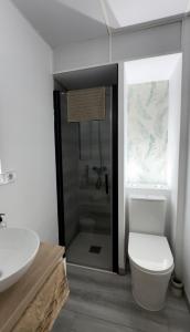 ein Badezimmer mit Toilette, Waschbecken und Dusche in der Unterkunft Montesol beach in Aguadulce