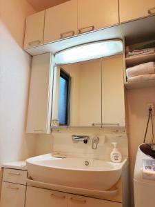 a bathroom with a sink and a mirror at Aki House in Tokyo