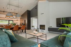 ein Wohnzimmer mit Sofa und Tisch in der Unterkunft Villa Vista Verde in Majkusi