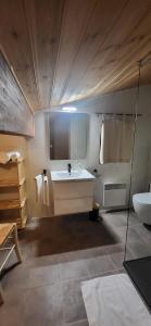 ラ・ズマにあるLA TZOUMAZ - VERBIER 4 Vallées - Grand Chalet 5 chambres, Ski IN/OUT, Saunaのバスルーム(洗面台、トイレ付)