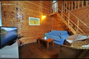 TV a/nebo společenská místnost v ubytování נופים בלבן - בקתה עם אמבט ספא מלבני ענק ובריכה פרטית