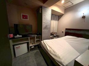 a hotel room with a bed and a television at ホテルクレアトゥール安城 in Wada