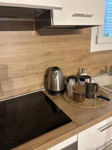 a kitchen with a counter top with a stove top at Casina Cesena in Cesena