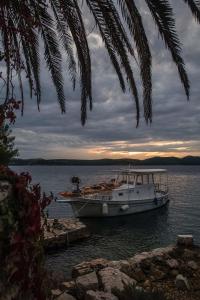 um barco está ancorado numa massa de água em Secluded fisherman's cottage Lavdara, Dugi otok - 398 em Sali