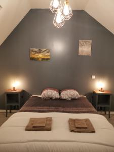 ein Schlafzimmer mit einem großen Bett mit zwei Nachttischen in der Unterkunft domaine de la chapelliere 32 pers in Crouy-sur-Cosson