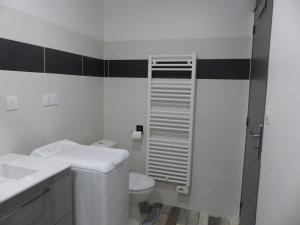 une salle de bains blanche avec toilettes et lavabo dans l'établissement Appartement cozy, à Pleine-Fougères
