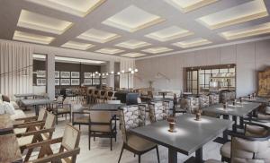 a rendering of a restaurant with tables and chairs at Alster-Hof in Hamburg