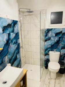 ein Badezimmer mit Toilette und Dusche in der Unterkunft Appartement fonctionnel in Malleval