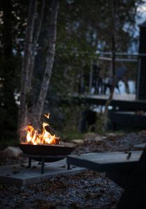 a fire pit in the middle of a yard at Alba Pod in Fort Augustus