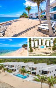 a collage of three pictures of a beach with a building at Oceanfront Residency luxury 2B2B ,1-6 person ,terrasse, beach access garden pool in Old Man Bay