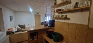 a room with a kitchen with a couch and a table at Vila Miruna in Rausor