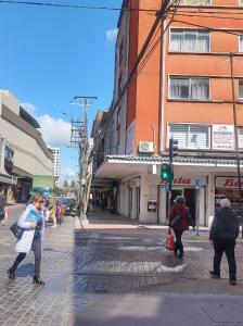 un groupe de personnes marchant dans une rue de la ville dans l'établissement Departamentos Turisticos Osorno Alquiler, à Osorno