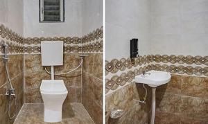two pictures of a bathroom with a toilet and a sink at FabHotel Stay One in Pune
