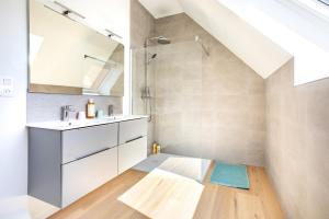 ein Badezimmer mit Waschbecken und Dusche in der Unterkunft Maison 3 chambres avec terrasse côté champ in Illfurth + 37 Fotos