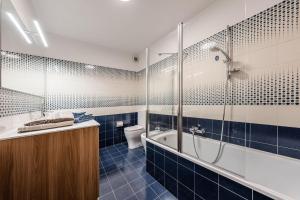 a bathroom with a shower and a toilet and a sink at Casa Slucca in Pellizzano +16 photos