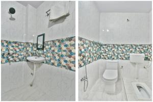 two pictures of a bathroom with a toilet and a sink at Magadh Imperial Guest House in Patna