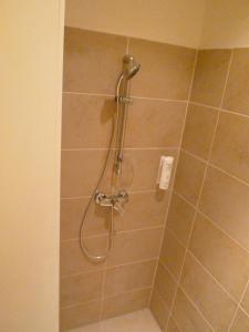 een douche met een douchekop in een badkamer bij Apartment Nestroygasse in Wenen +23 foto's