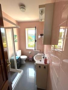 a small bathroom with a sink and a toilet at Casa Pancha in Ribadeo