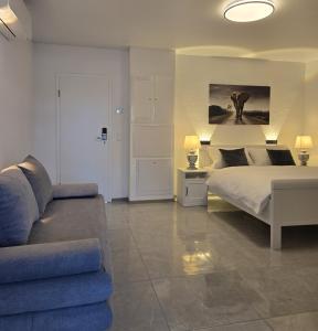 a living room with a bed and a couch at Schneider Appartements Steinhude in Niederdorla