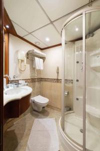 a bathroom with a shower and a toilet and a sink at Nile Cruise 3 nights From Aswan to Luxor in Aswan