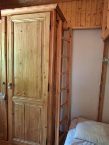 een slaapkamer met een ladder naast een stapelbed bij Duplex au Col du Corbier in Le Biot +8 foto's