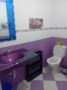 ein lila Badezimmer mit Waschbecken und Toilette in der Unterkunft JERDOUH For FAMILY ONLY in Tétouan + 22 Fotos