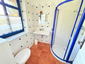 een badkamer met douche, toilet en wastafel bij Ferienhaus Arkona Putgarten in Putgarten +16 foto's