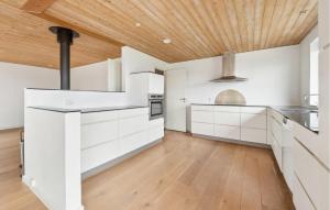 Vilsund VestにあるAwesome Home In Thisted With House Sea Viewの白いキャビネットと木製の天井が備わるキッチン